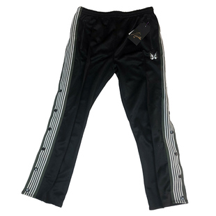 老夫子 NEEDLES 侧边排扣蝴蝶刺绣织带复古休闲春夏宽松长裤运动