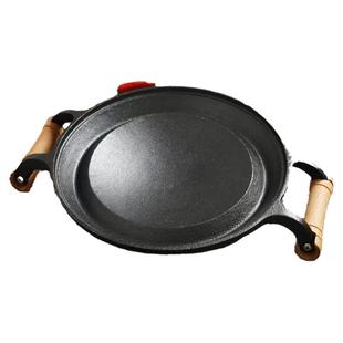 铸铁摊黄儿锅老式鏊子饼折锅耨耨烙糕烙饼锅无涂层加厚木柄煎饼锅