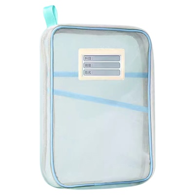 L型学科目分类袋透明网纱文件袋拉链大开口学生手提拎书袋考试用