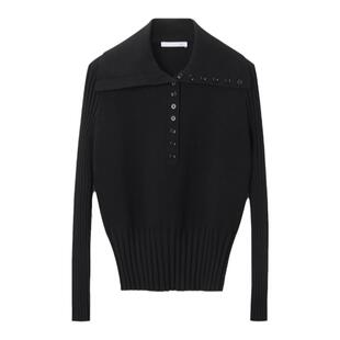 【黄金羊毛】OVV秋冬新款女装丝毛翻领半开襟休闲长袖针织衫