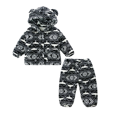 男童保暖睡衣三层夹棉套装