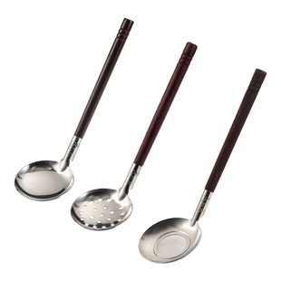 商用不锈钢火锅汤勺木柄小漏勺迷你日式拉面勺创意家用泡面勺包邮