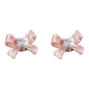 Shinma珊瑚粉爱心钻蝴蝶结内螺纹粗杆钛钢耳钉唇钉小众亚比芭蕾风