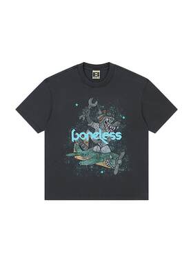 【商场同款】BONELESS透气吸湿街头拳击兔印花圆领宽松短袖T恤