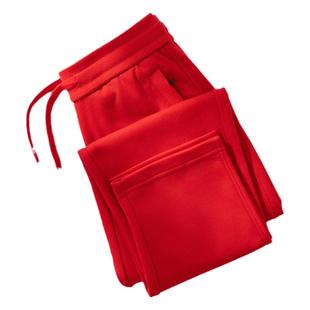 红色裤子女2025年新款春秋季直筒宽松运动裤冬加绒休闲大码长裤