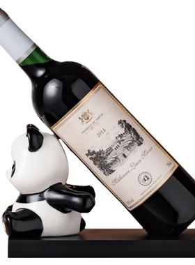 创意轻奢高档客厅熊猫红酒架摆件