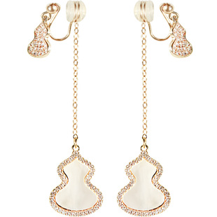 春节福禄古风葫芦蚊香盘耳夹天然贝母锆石美国14K包金长款女耳环