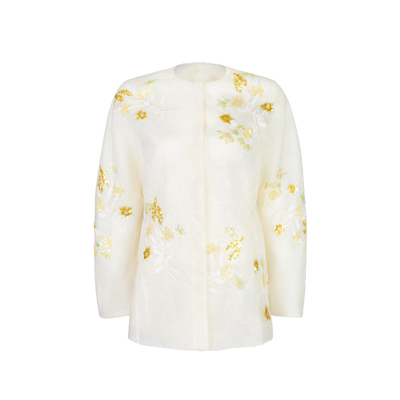 真丝刺绣烟白色亮片刺绣外套