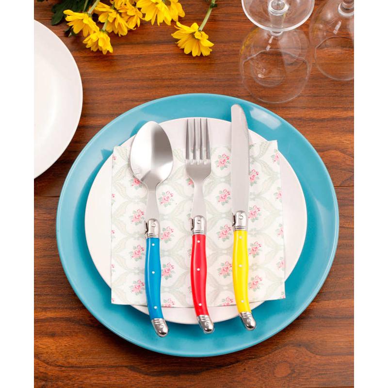 包邮西餐刀叉勺套装Laguiole树脂柄牛排刀叉24件套装勺子彩色