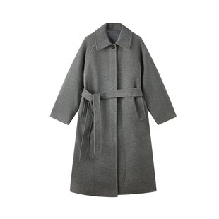 SPAO韩国同款25年冬季新品优雅气质慵懒慢人风系带收腰毛呢大衣