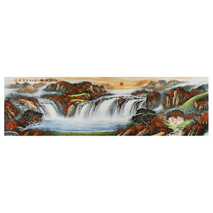 山水画聚宝盆国画手绘字画客厅装饰画林春成张景亮小六八尺对开GG