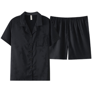 芬腾可安女士睡衣夏季冰丝薄款短袖短裤开衫翻领高级感家居服套装