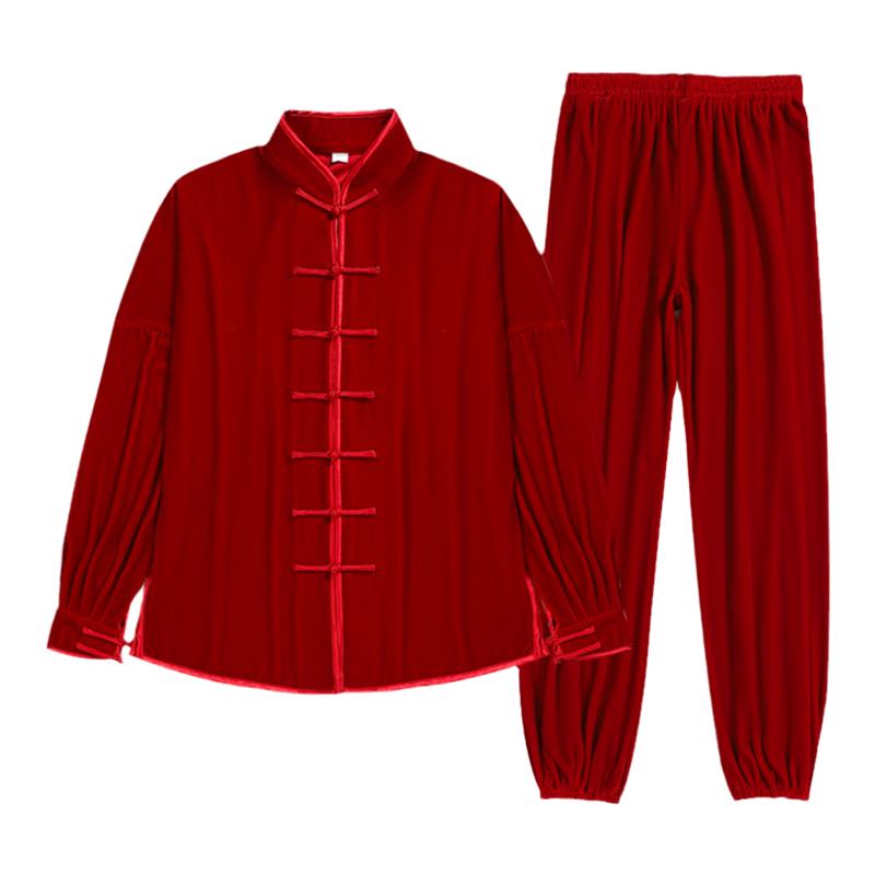 秋冬季金丝绒太极服女加厚保暖武术练功服比赛表演服晨练太极拳男