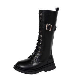 女童靴子加绒马丁靴中长款儿童秋冬皮靴2024新款长筒单靴高筒棉鞋