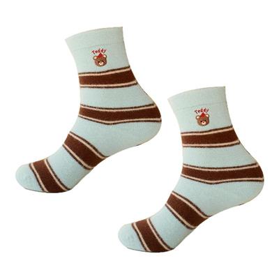 冬季无骨精致刺绣小帽熊保暖加厚柔软澳绒条纹舒适睡眠女中筒袜子