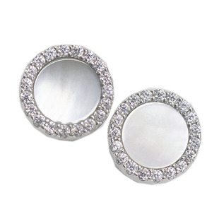 wbj定制珠宝贝母玉石耳钉 银满镶嵌镀金S925 银镀金 纯银嘻哈耳环