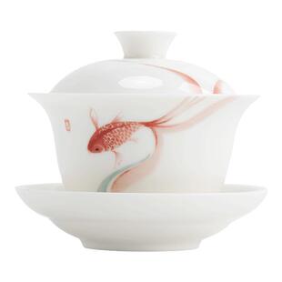 南山先生素锦莲华三才盖碗白瓷手抓碗单个家用简约泡茶碗大号茶碗