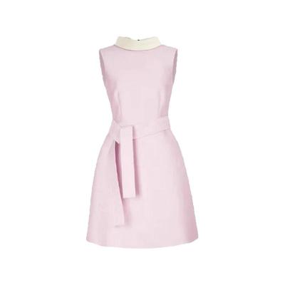 黄杨钿甜同款粉色撞色花苞连衣裙