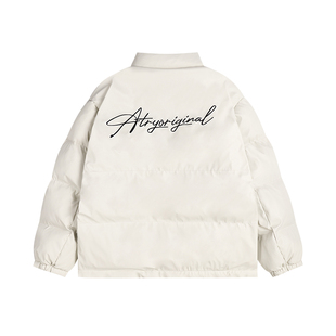 ATRY花体字母刺绣pu皮棉服女冬季2025新款潮牌加厚防寒保暖外套男