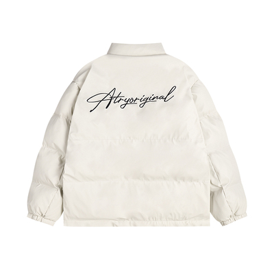 花体字母LOGO刺绣花PU皮保暖棉服