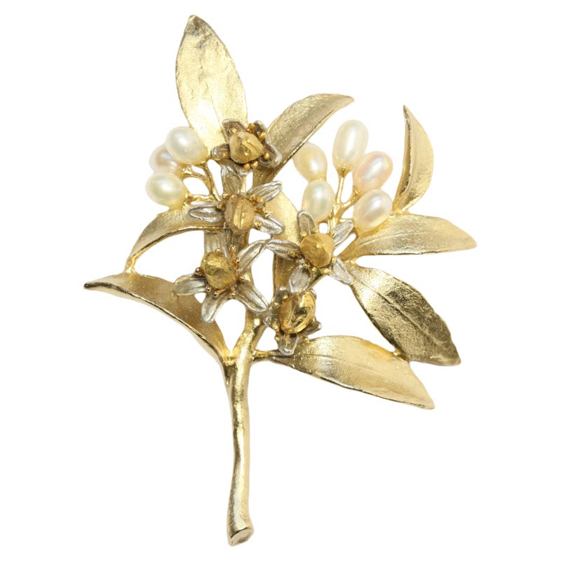 Michael Michaud橙花银镀金珍珠胸针高端小众设计胸花高级感礼物