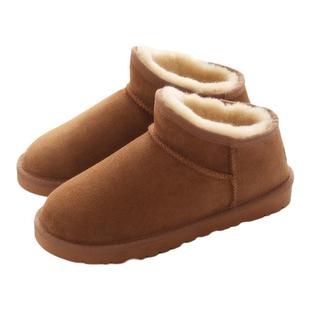 羊皮毛一体雪地靴男士低帮加厚保暖纯羊毛一脚蹬女棉鞋冬季面包鞋