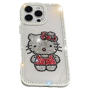 New Diamond studded Kitty Cat Phone Case for iPhone 16 15 14 13 12 Pro max Case Cute Cartoon Women