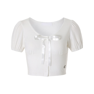 Notyourrose2025新款韩系洋气百搭蝴蝶结短袖女t恤夏短款修身上衣