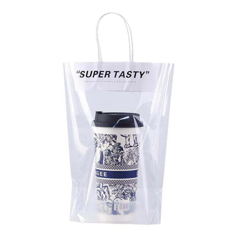opp透明咖啡店奶茶店打包手提袋