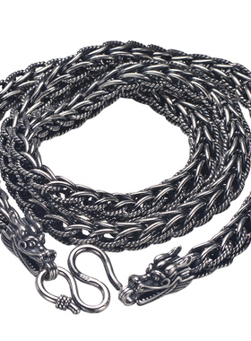 上尊龙头男士纯银项链手工编织