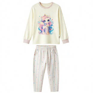 儿童舒绒保暖睡衣冬女童磨毛加厚家居服 女宝纯棉秋衣秋裤a类纯棉