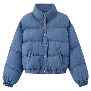 王心凌金智妮Jennie同款蓝色牛仔羽绒服女冬复古面包棉衣棉服外套