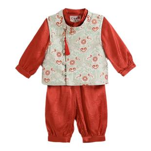 秋冬季儿童拜年服男童马甲唐装套装新中式汉服中国风宝宝新年衣服