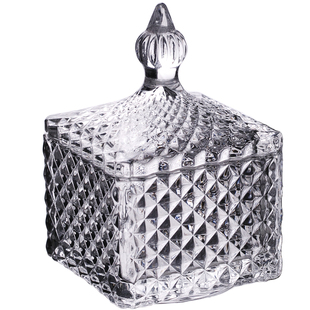 玻璃菱格经典收纳罐首饰盒储物盒浮雕糖缸四方形欧式复古中风装饰