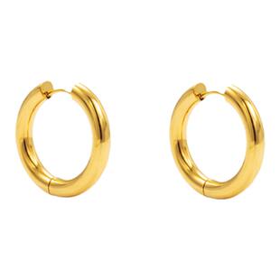 欧美百搭极简法式复古风镀金银色防过敏光面圆环素圈叠戴耳扣耳环