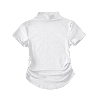 正肩半高领短袖夏季内搭褶皱上衣