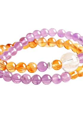 普陀山天然紫水晶上岸事业双圈手串女黄塔晶转运珠招财黄水晶手链