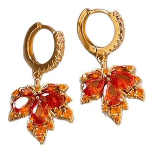 云旗同款红色满钻枫叶耳环女超火耳钉独特漂亮2026马年本命年耳饰