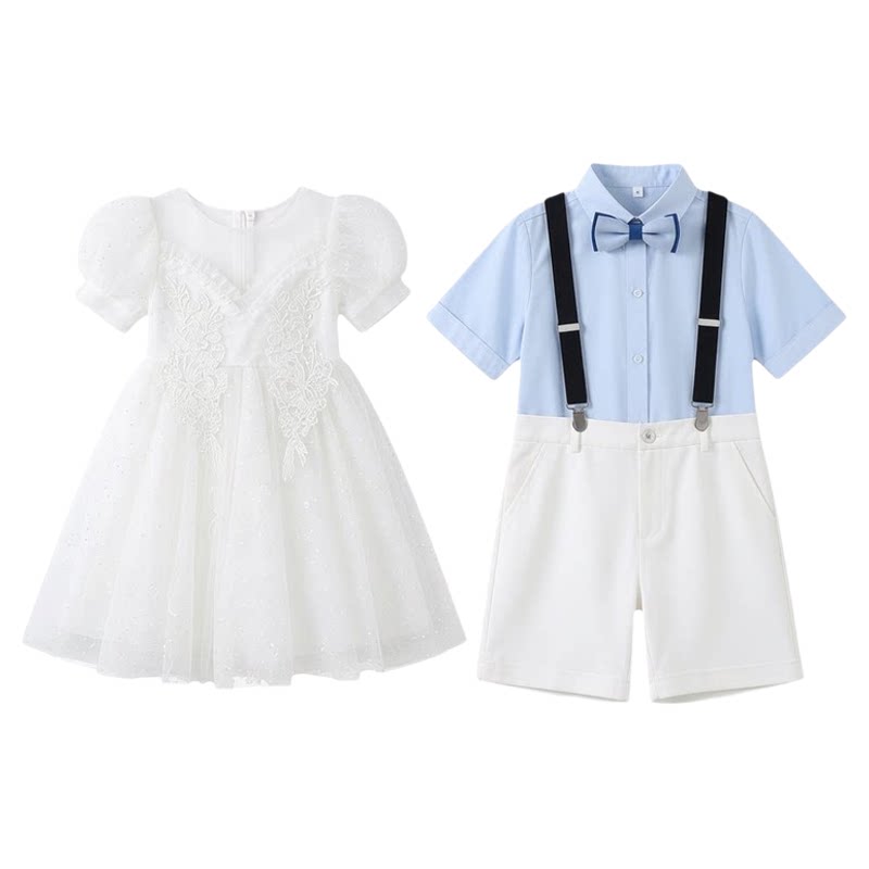 儿童演出服女童白色公主蓬蓬裙