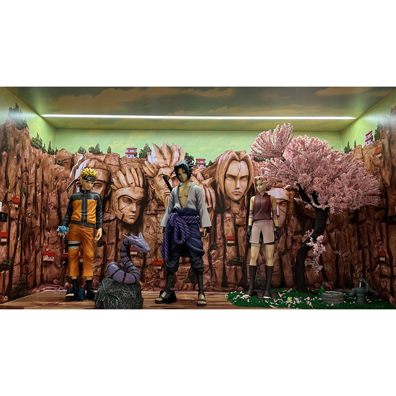 火影忍者手办背景背贴纸展示柜场景火影村火影岩不干胶场景现货