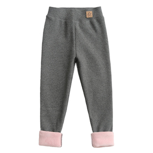 女童薄绒一体绒裤子秋冬季外穿高腰加绒打底裤女孩加厚纯棉保暖裤