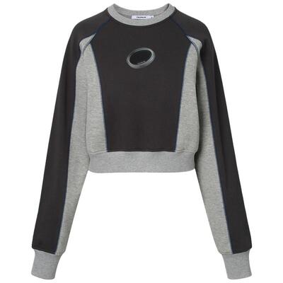 CALVINLUO 撞色分割插肩袖圆领卫衣 24新品 咖米白 深灰色