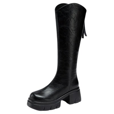 达芙妮厚底长筒靴v口秋冬骑士靴