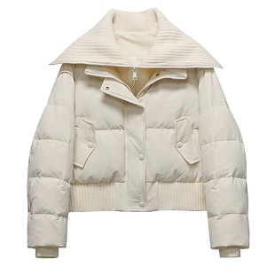 韩国高级感短款娃娃领羽绒服女2025年冬季新款小个子白鸭绒外套潮