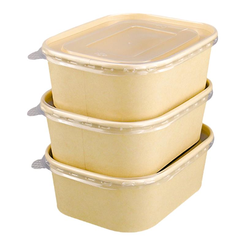 一次性牛皮纸碗长方形外卖打包餐盒加厚带盖沙拉轻食快餐便当饭盒
