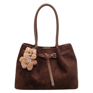 复古麑皮绒小众设计单肩包包女新款大容量托特包上班百搭通勤腋下