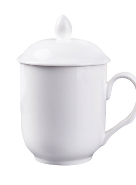 办公室纯白色茶杯陶瓷带盖茶杯