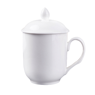 酒店宾馆客房陶瓷纯白色介杯茶杯带盖杯办公室会议喝水杯子定制