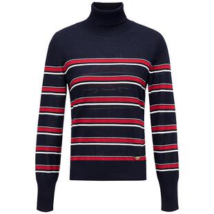 FF仿佛针织衫英伦风2025秋季新款复古撞色条纹高领修身长袖毛衫女