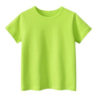 27kids儿童纯棉短袖T恤 男童夏季纯色圆领荧光绿宝宝百搭半袖上衣
